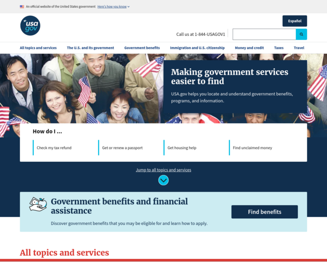 Screenshot of the USA Search - USA.gov website