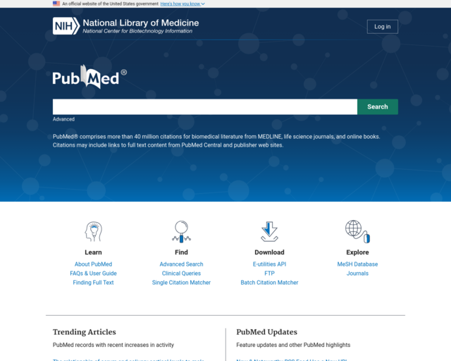 Screenshot of the PubMed (NIH) website