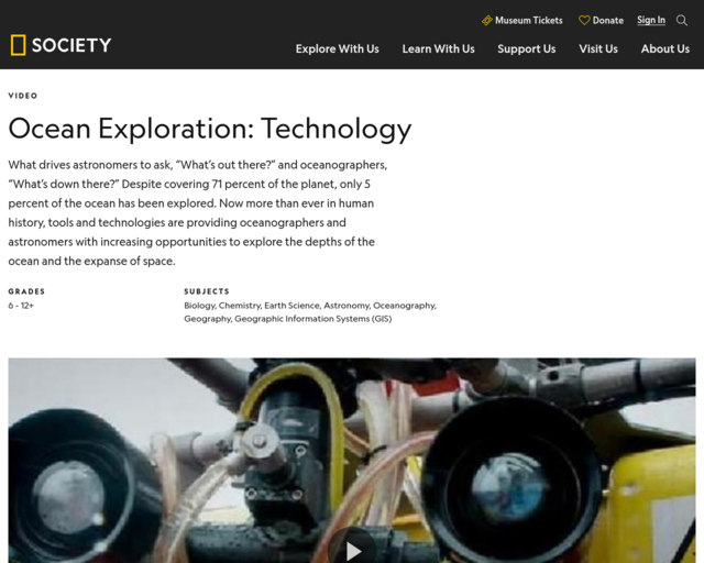 Screenshot of the Technology for Ocean Exploration website