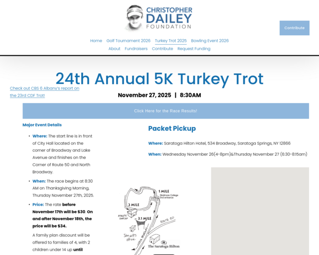 Screenshot of the Christopher Dailey Turkey Trot website