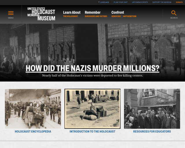Screenshot of the United States Holocaust Memorial Museum website