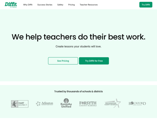 Screenshot of the Diffit website