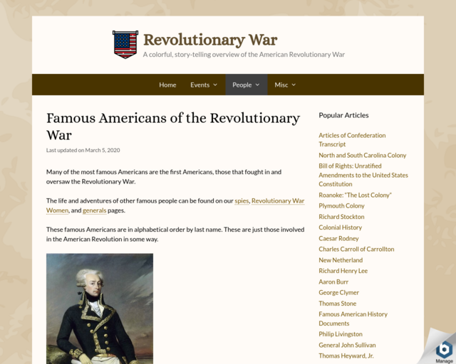 Screenshot of the Revolutionary-war.net website