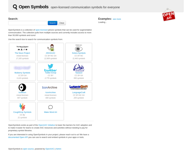 Screenshot of the Open Symbols website
