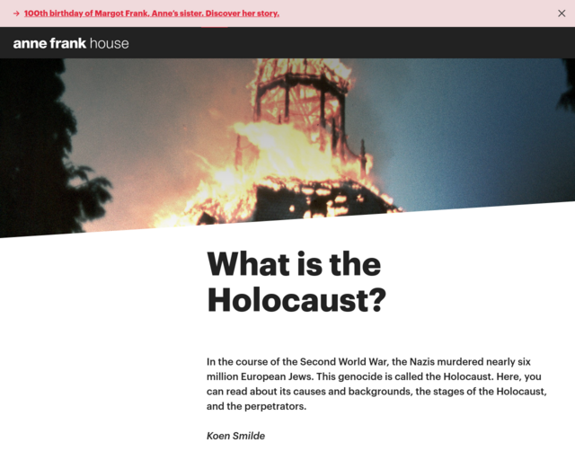 Screenshot of the Anne Frank House - What is the Holocaust? website