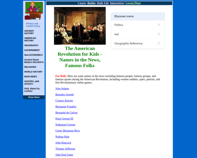 Screenshot of the Famous Folks from Mr. Donn website