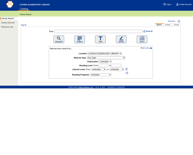 Screenshot of the OPAC website
