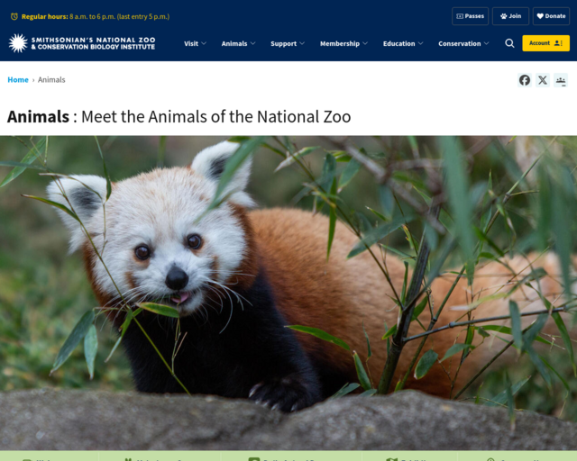 Screenshot of the National Zoo website
