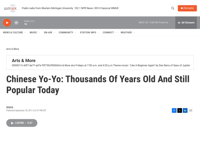 Screenshot of the History of the Yo-Yo - WMUK website