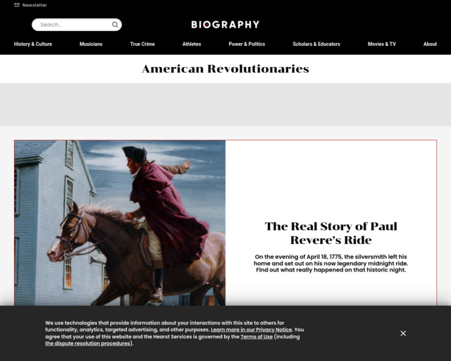 Screenshot of the Biography.com website