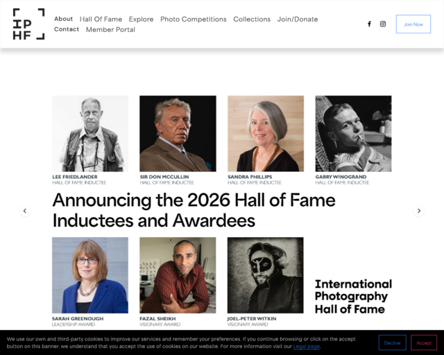 Screenshot of the International Photography Hall of Fame website