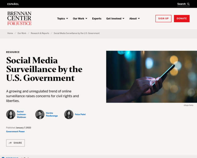 Screenshot of the Social Media Monitoring in the US website