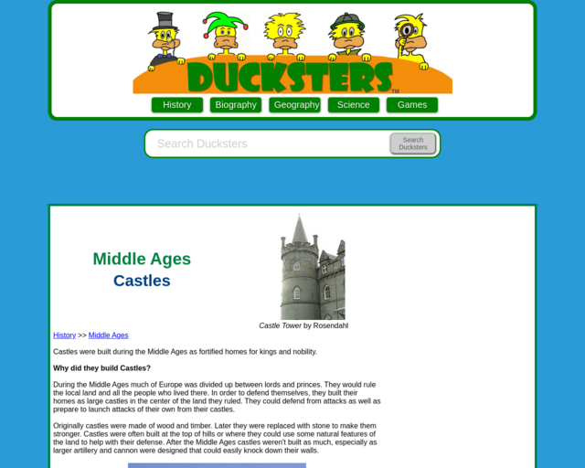 Screenshot of the Castles website