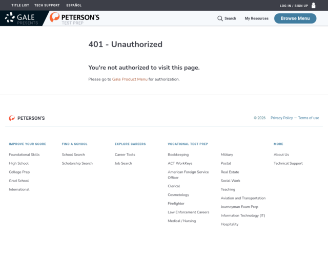 Screenshot of the Peterson Career Preparation website