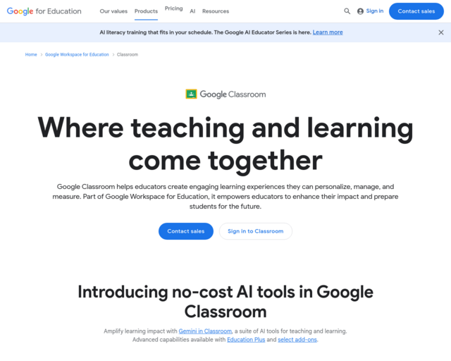 Screenshot of the Google Classroom website