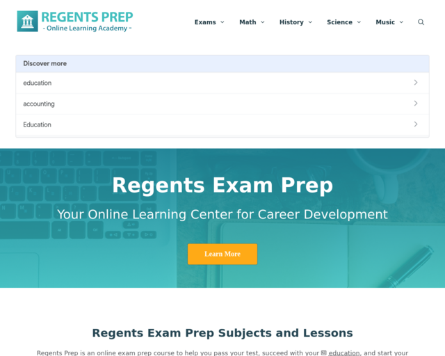 Screenshot of the Regents Exam Prep Center - Oswego City Schools website