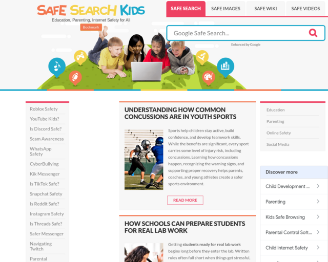 Screenshot of the Safe Search Kids website