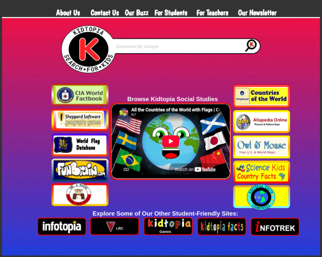 Screenshot of the Kidtopia website