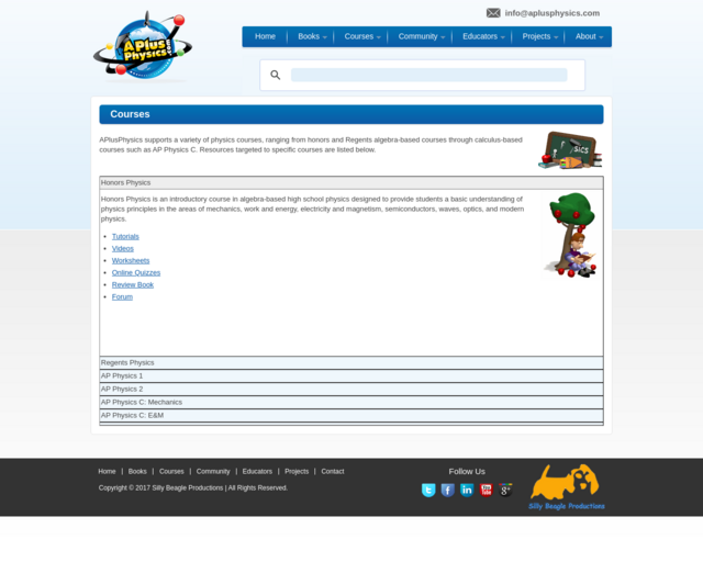 Screenshot of the APlusPhysics website