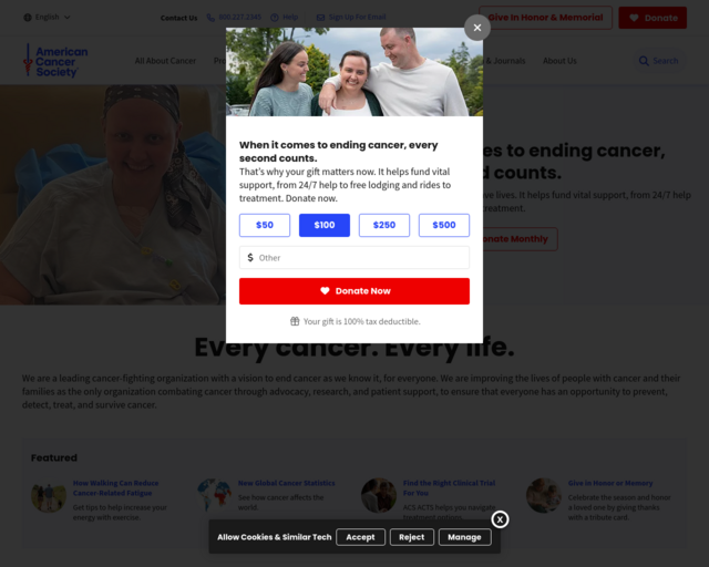 Screenshot of the American Cancer Society website