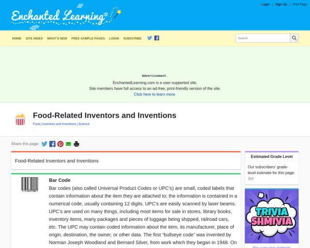 Screenshot of the Enchanted Learning website