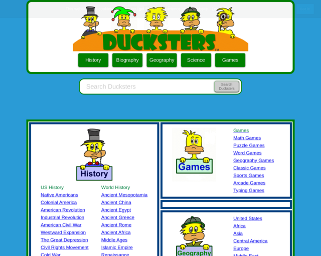 Screenshot of the Ducksters website