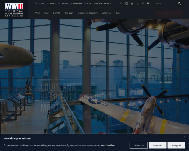 Screenshot of the The National WWII Museum - New Orleans website