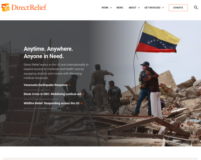 Screenshot of the Direct Relief website