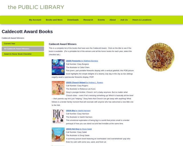 Screenshot of the Caldecott Cover Pictures website