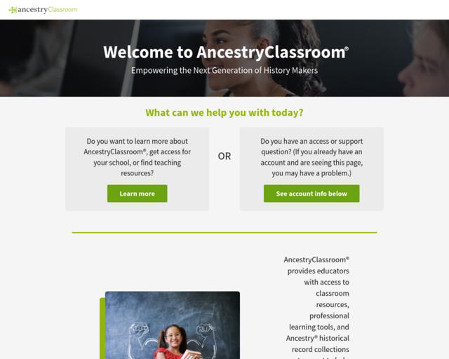 Screenshot of the Ancestry Classroom website