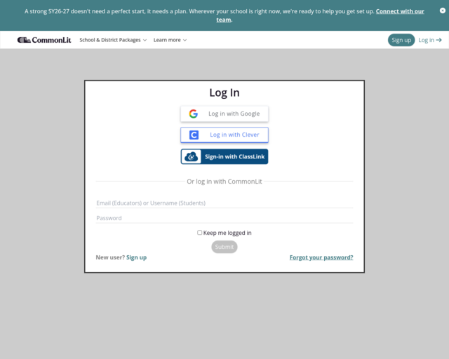 Screenshot of the CommonLit website
