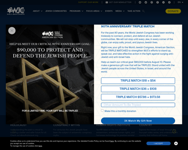 Screenshot of the World Jewish Congress website