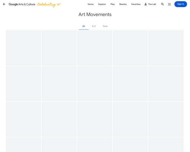 Screenshot of the Google Arts and Culture (Artistic Movements) website