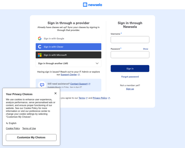 Screenshot of the Newsela website