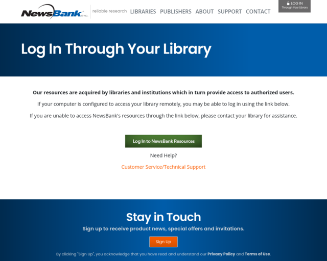 Screenshot of the NewsBank website