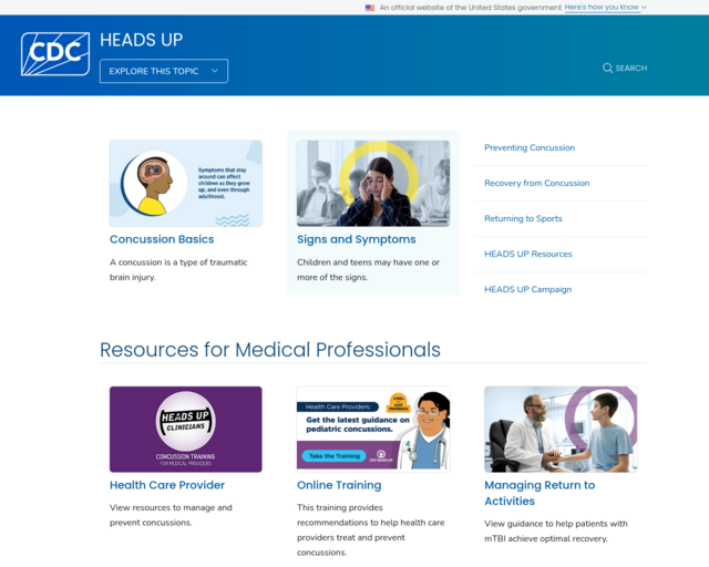 Screenshot of the CDC Heads Up website