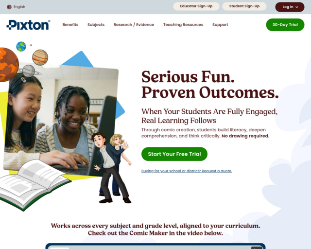 Screenshot of the Pixton website
