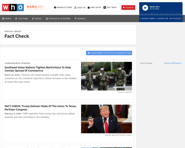 Screenshot of the NPR Fact Check website
