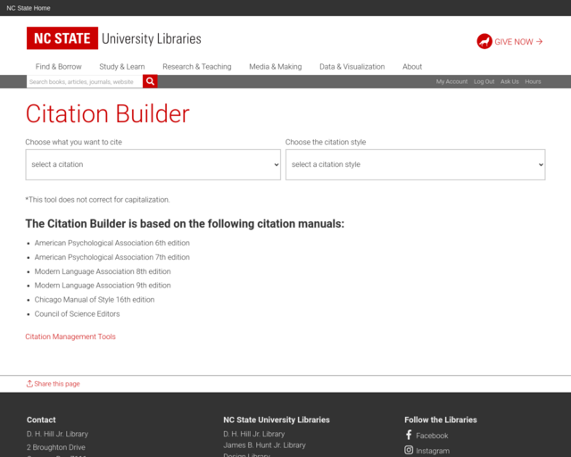 Screenshot of the Citation Builder website