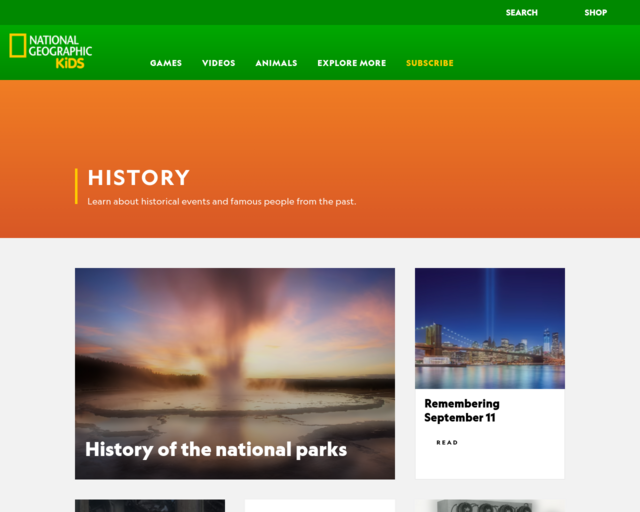 Screenshot of the National Geographic History website