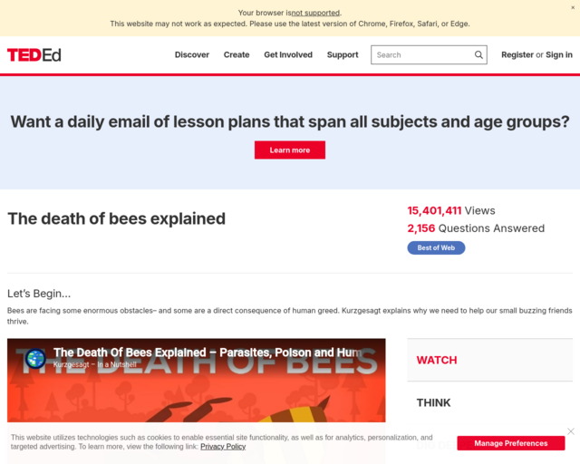 Screenshot of the The Death of Bees Explained website