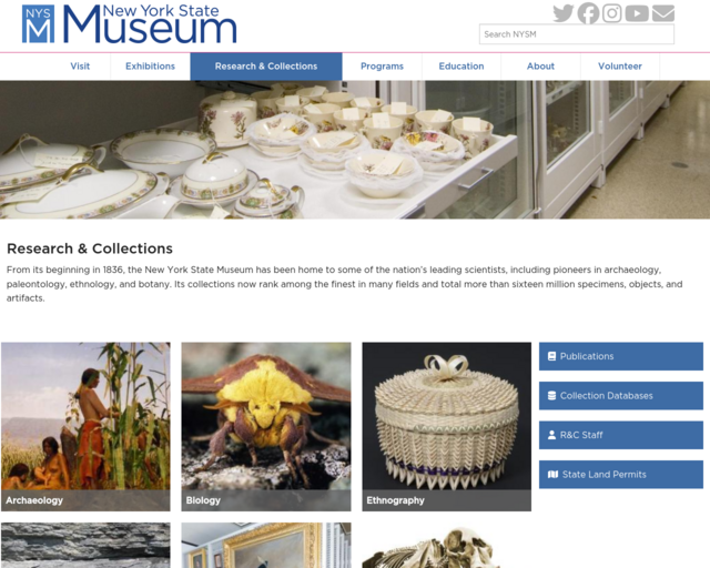 Screenshot of the New York State Museum Research & Collections website
