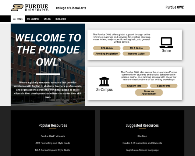 Screenshot of the Citation Guide website