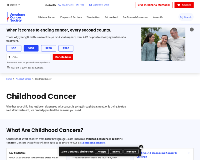 Screenshot of the Childhood Cancer website