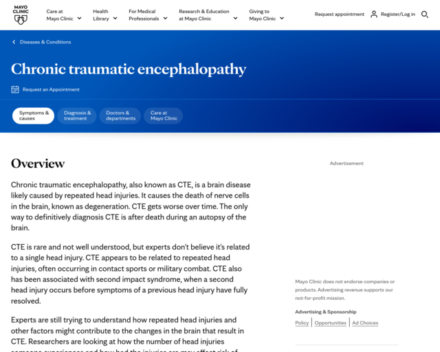 Screenshot of the Mayo Clinic website