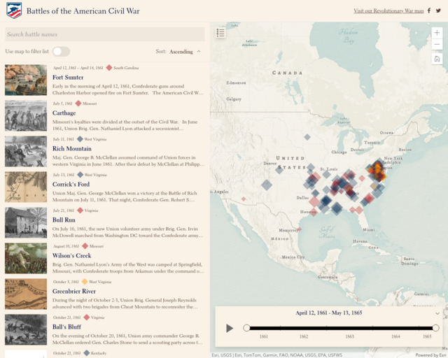 Screenshot of the Interactive Battle Maps of the Civil War website