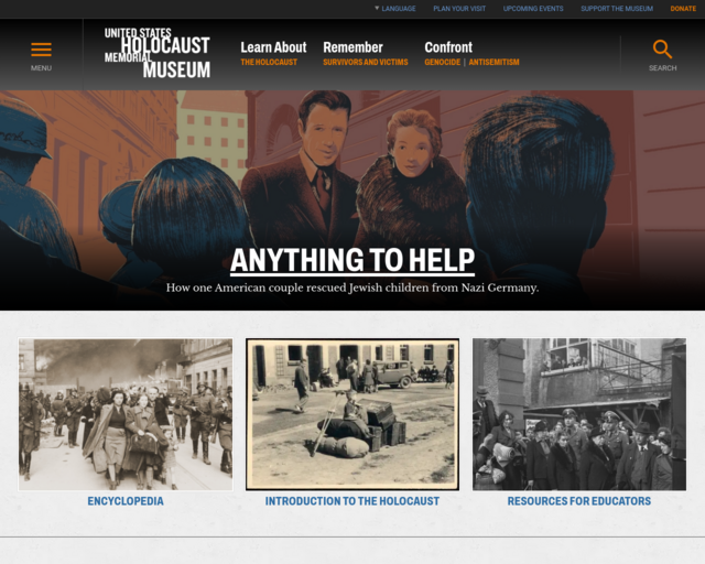 Screenshot of the United States Memorial Holocaust Museum website
