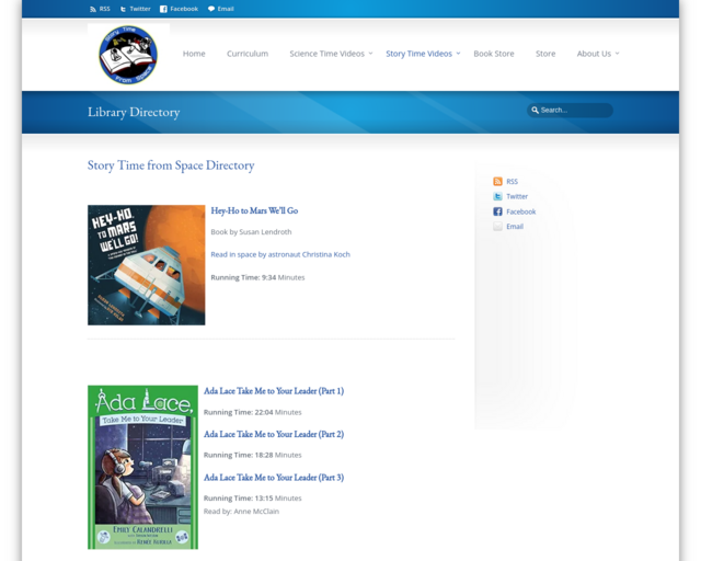 Screenshot of the Storytime from Space website