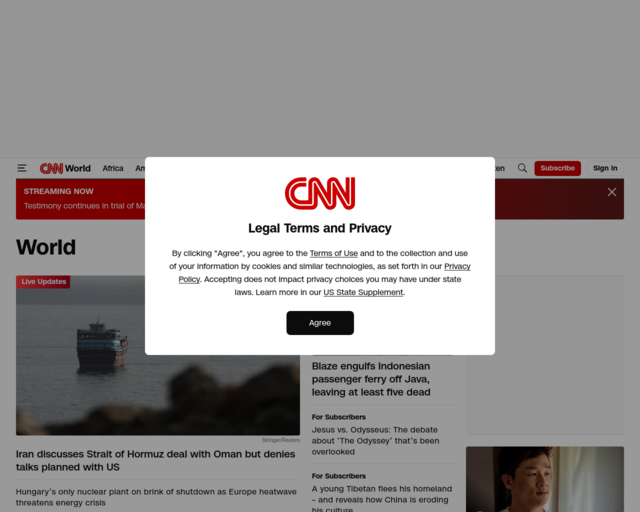 Screenshot of the CNN World website