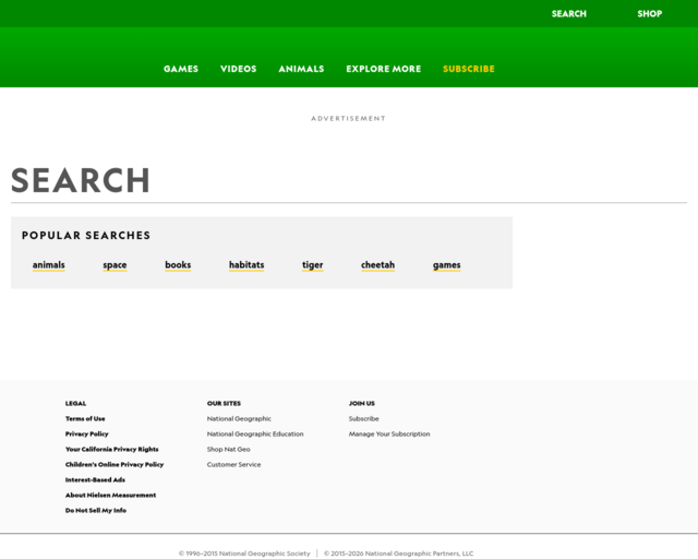 Screenshot of the National Geo Kids website